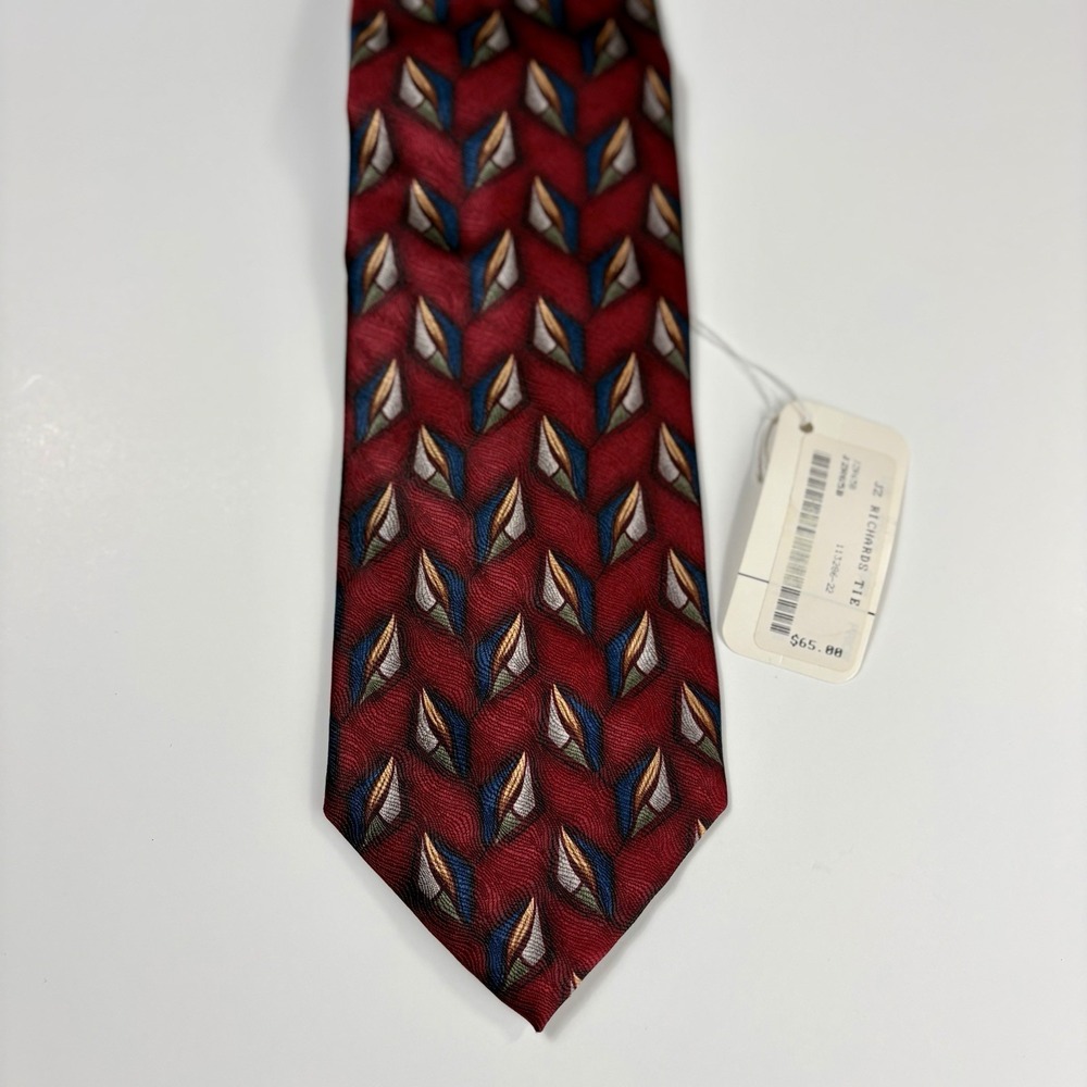 NWT Vintage J.Z. Richards Men's 100% Silk Tie Burgundy Geometric Made in USA - Picture 6 of 7